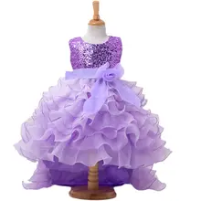 Детская одежда асимметричное платье принцессы на день рождения для маленьких девочек цвет фуксия, синий, лавандовый, фиолетовый длинный хвост свадебное платье