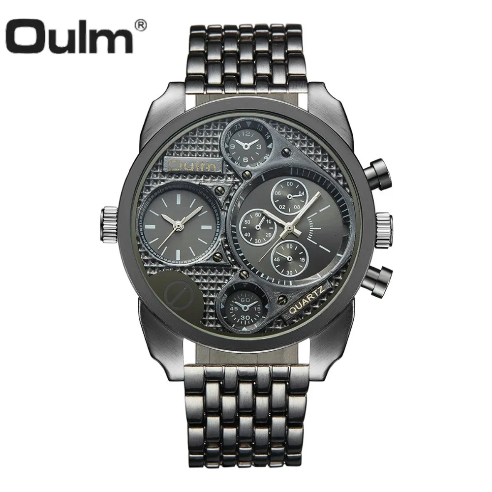OULM Classic Fashion Quartz Watch Men Stainless Steel Strap Dual Time Mens Watches Top Brand Luxury relogio masculino 9316 | Наручные