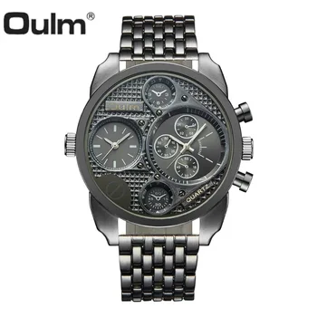 

OULM Classic Fashion Quartz Watch Men Stainless Steel Strap Dual Time Mens Watches Top Brand Luxury relogio masculino 9316