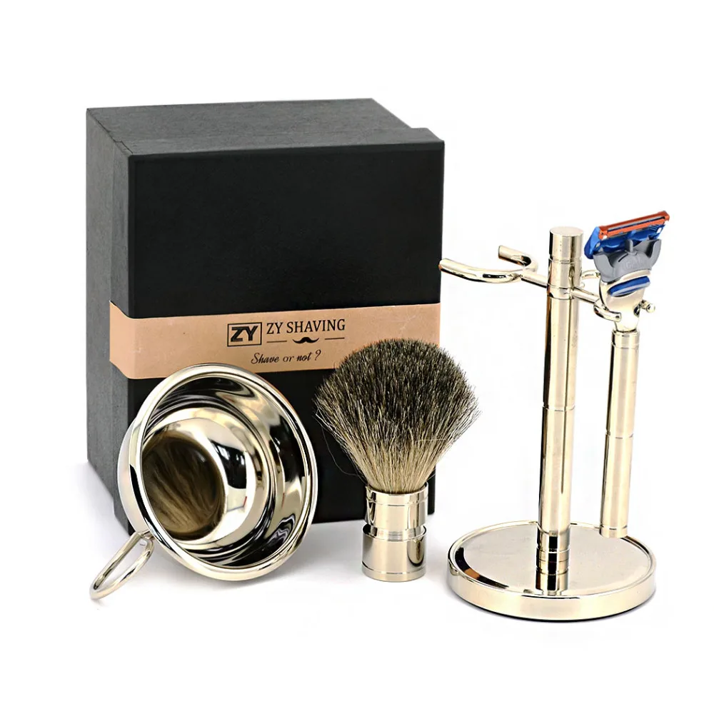 

ZY 5 Blade Men Shaving Set Safety Razor Stand Holder Shave Beard Badger Hair Shaving Brush Face Soap Bowl Mug