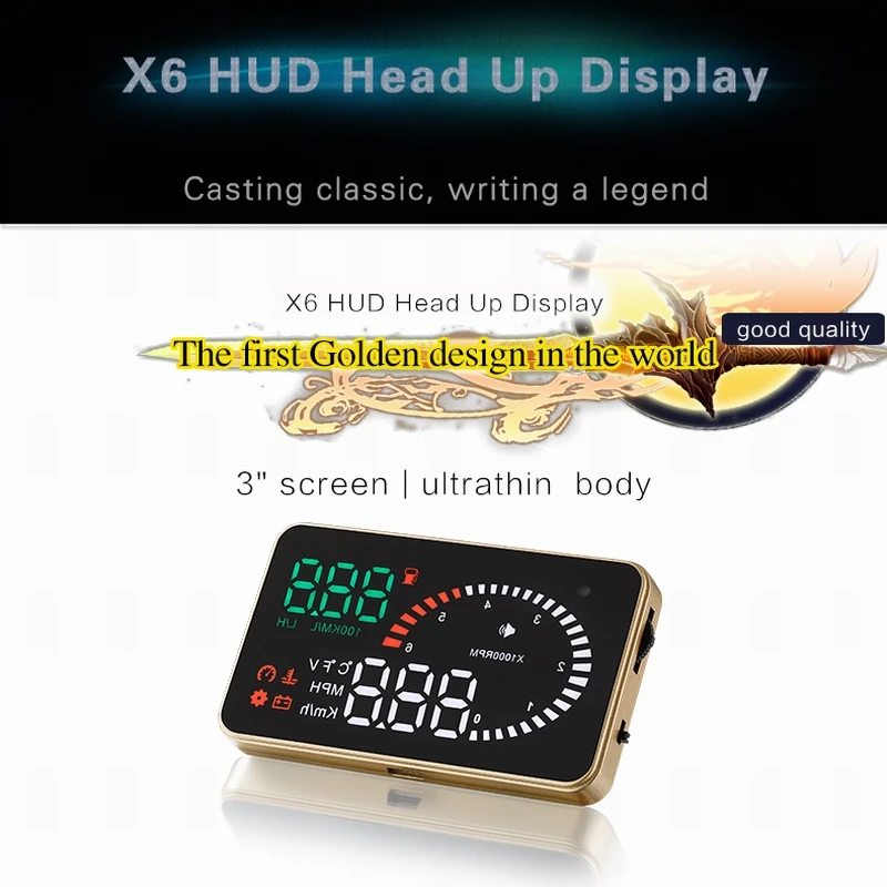

OBDHUD Car OBD2 II Head Up Display X6 3 Inch Overspeed Warning System Projector Windshield Voltage Alarm Free Shipping