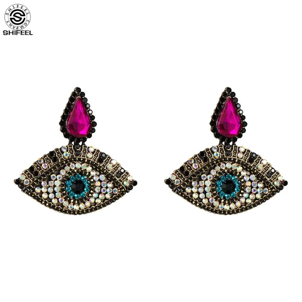 

SHIFEEL New Arrival Occident Fashion Retro Rhinestone Eye shape Water Drop Big Earrings Hyperbole Long Pendients Women's jewelry