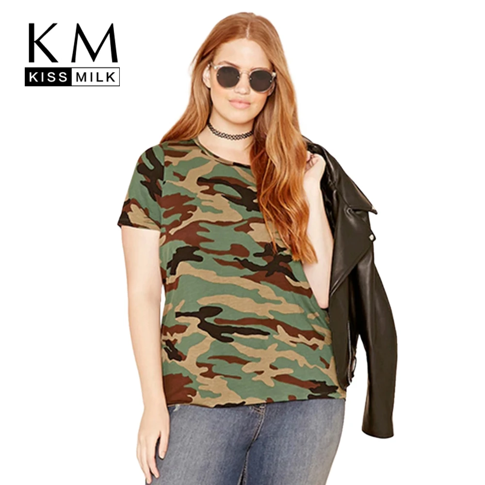 

Kissmilk Plus Size New Fashion Women Clothing Casual Streetwear Loose Camouflage Tops Slim Print O-Neck T-shirt 3XL 4XL 5XL 6XL