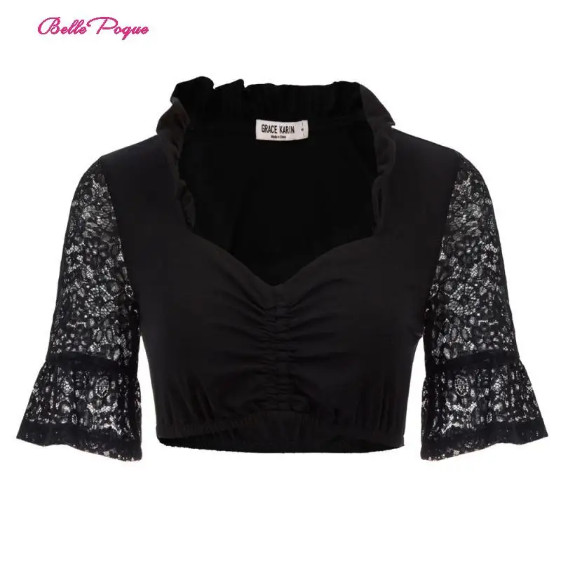 

Traditional Dirndl Ladies Blouse Costume German Oktoberfest Underwear Underskirt Shirt Beer Festival Tee Tops shirt White/Black