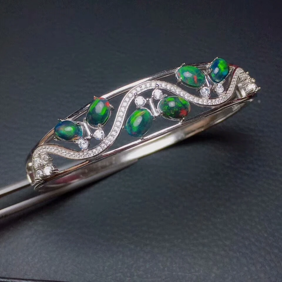 [MeiBaPJ] браслет с натуральным опалом, драгоценным камнем, 925 пробы, серебряный, зеленый камень, браслет для женщин, хорошее свадебное ювелирное изделие