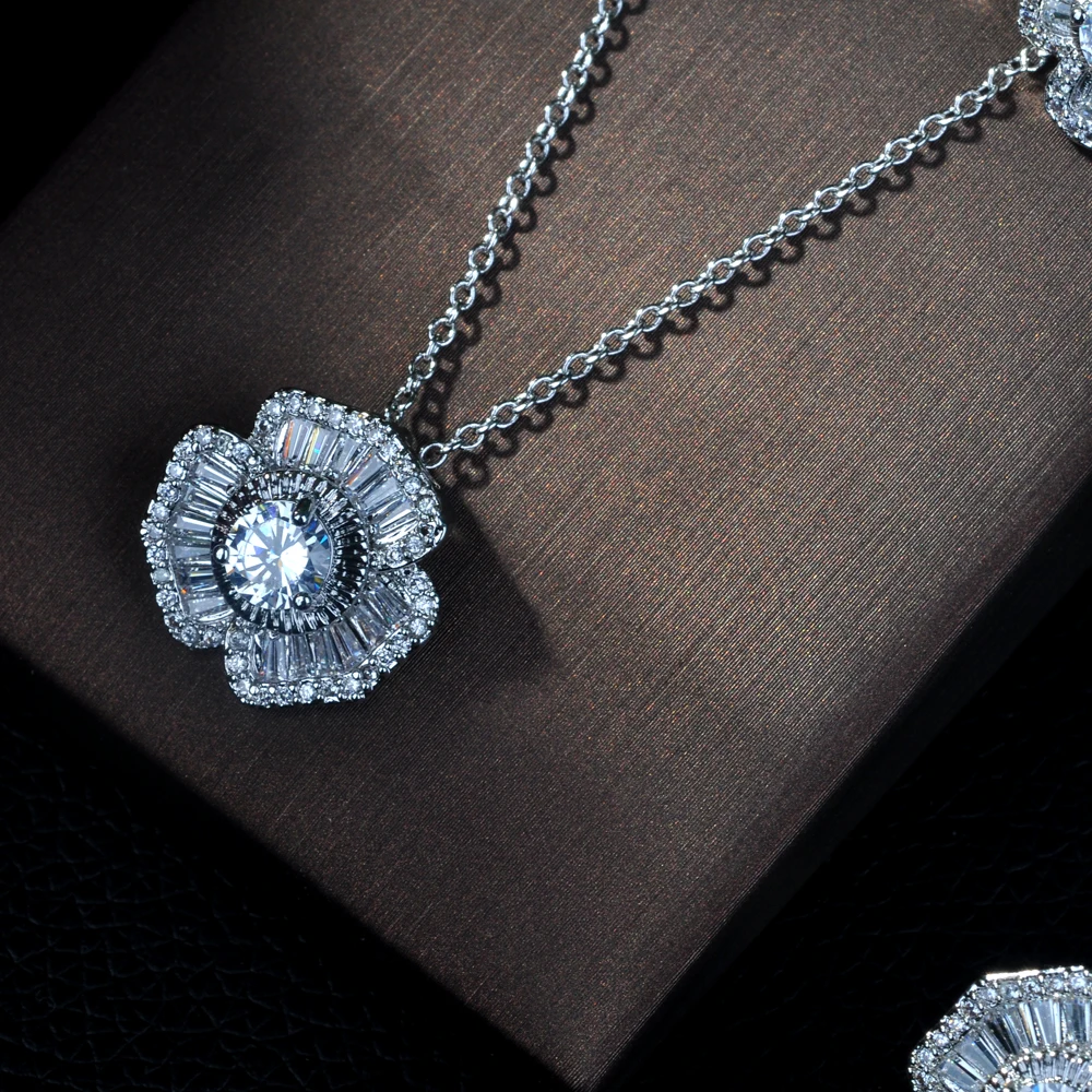 HIBRIDE Luxury Cubic Zirconia Necklace Bracelet Earring and Ring 4pcs Dubai Full Jewelry Set for Women,Bridal Dress Dinner N-222 - Image 4