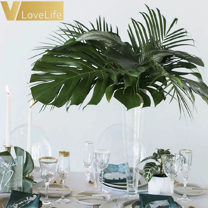 

12Pcs Small Artificial Fake Tortoise Palm Leaf Green Plastic Leaf Wedding DIY Wedding Garden Decoration Cheap Flower