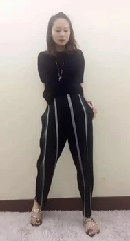

2018 Spring and Autumn New Folds Folding Life Stripes Leisure Women's Pants Straight-up High Waist Nine Feet Pants