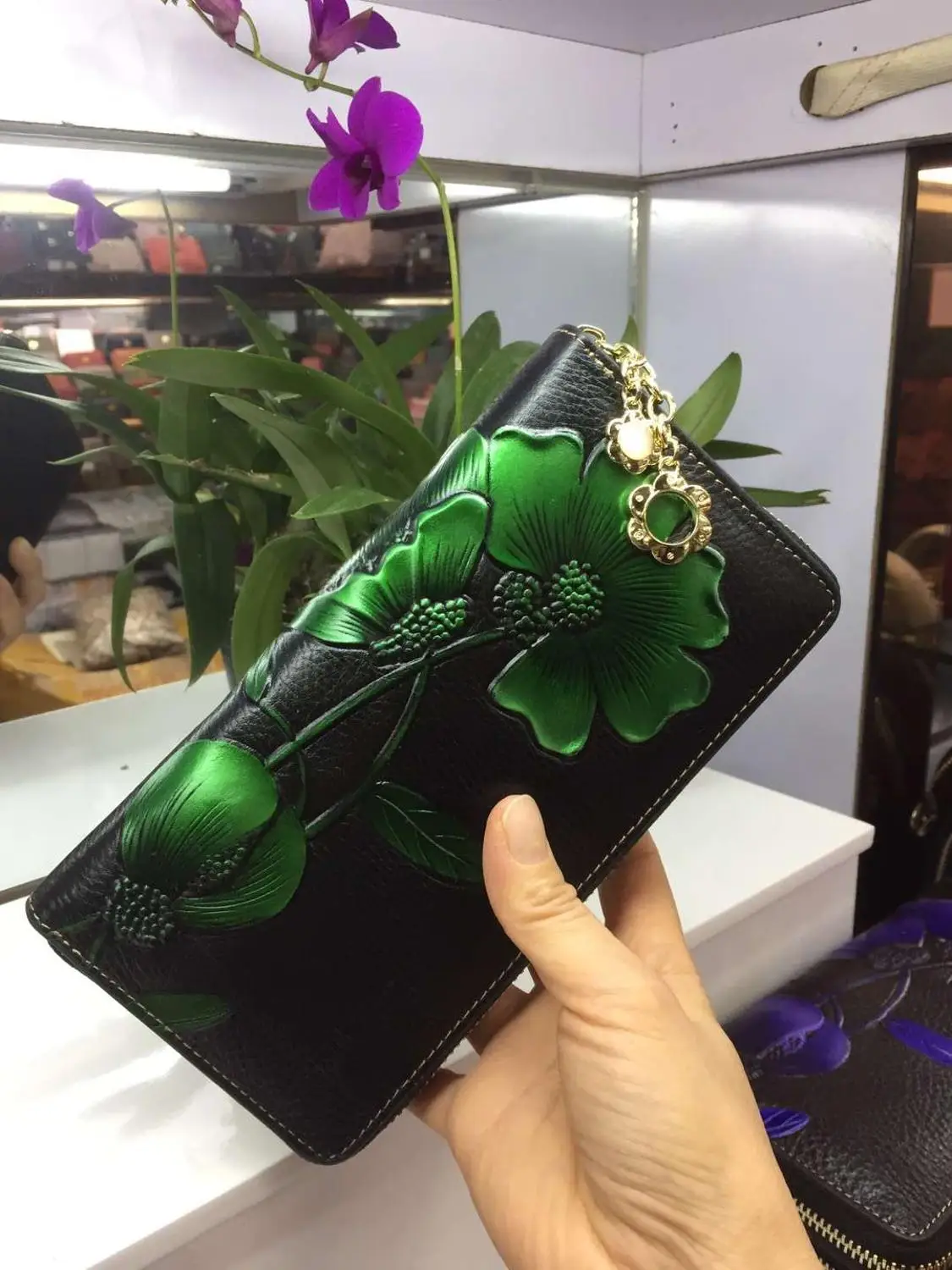 Роскошный женский кошелек, известный бренд, модный кошелек, винтажный кошелек с цветочным принтом, сумки для мобильных телефонов, Дамский клатч, кошелек для монет - Цвет: green