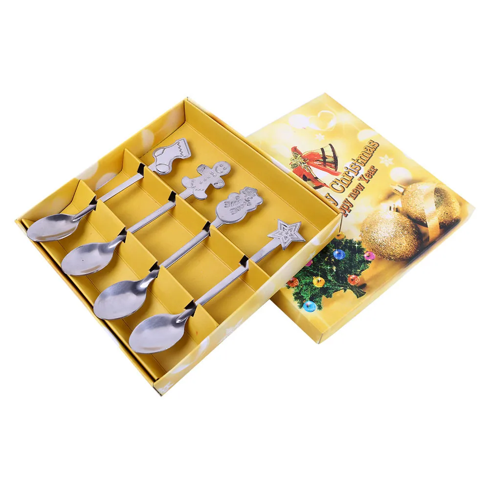 

Stainless Steel Spoon Sets Christmas Series Coffee Honey Spoon Dessert Teaspoons Xmas Good Gifts 1030