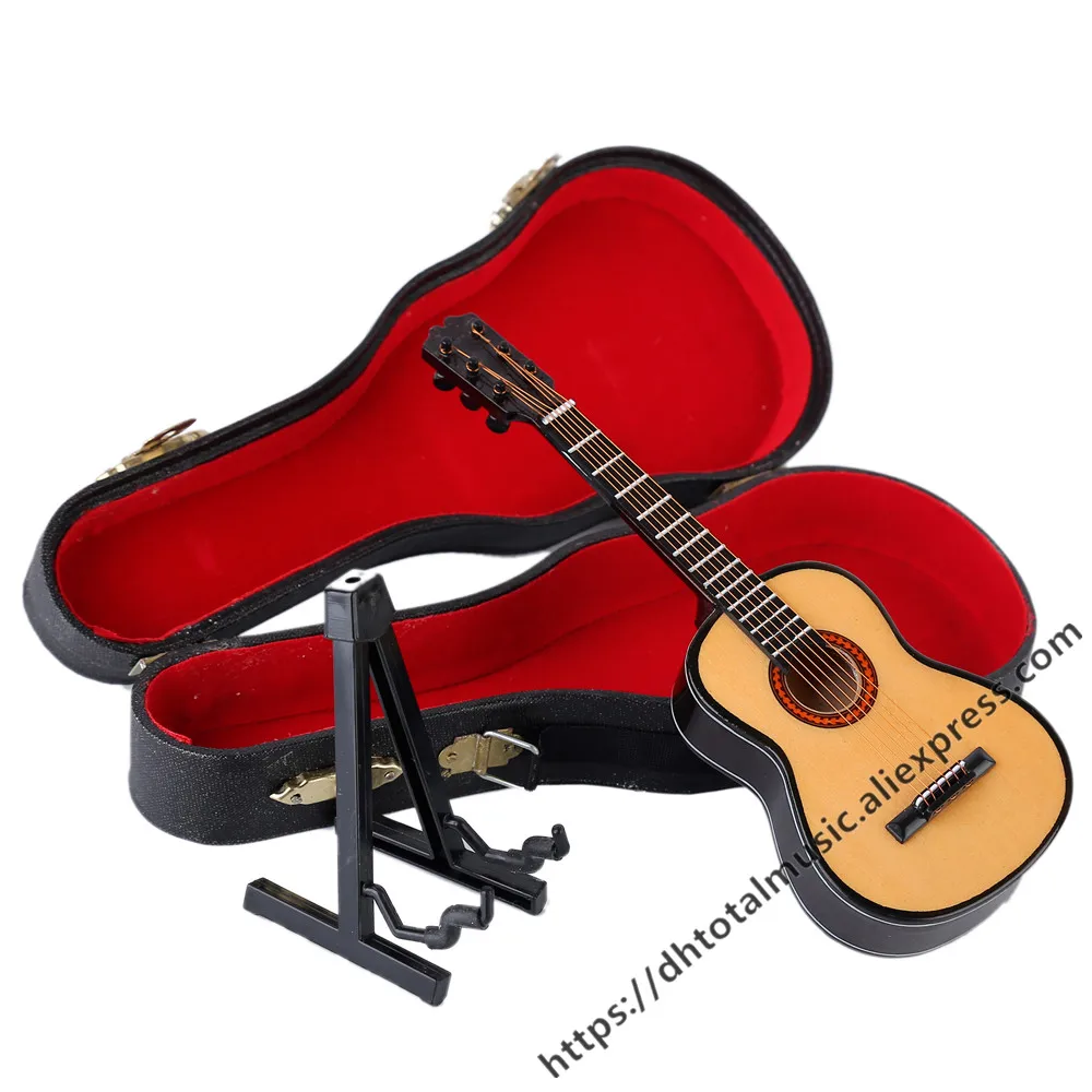 WINOMO Guitare Miniature Guitare Classique Ornement avec Étui Instrument de Musique en Bois Centre de Table Vintage Ornements de Maison de Poupée Table Art Décor pour La Maison Bureau 