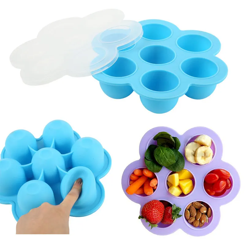 

Food Grade Silicone Baby Food Supplement Box 7 Holes Creative Children Food Storage Box Dessert Ice Tray Multifunction Dishes