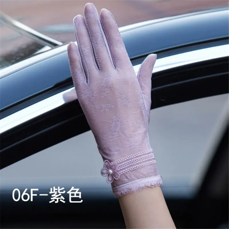 Женские Летние ультратонкие перчатки с 2 пальцами и сенсорным экраном, высокоэластичные кружевные перчатки с вышивкой на открытом воздухе, антиуф-перчатки для бега - Цвет: 06F Purple