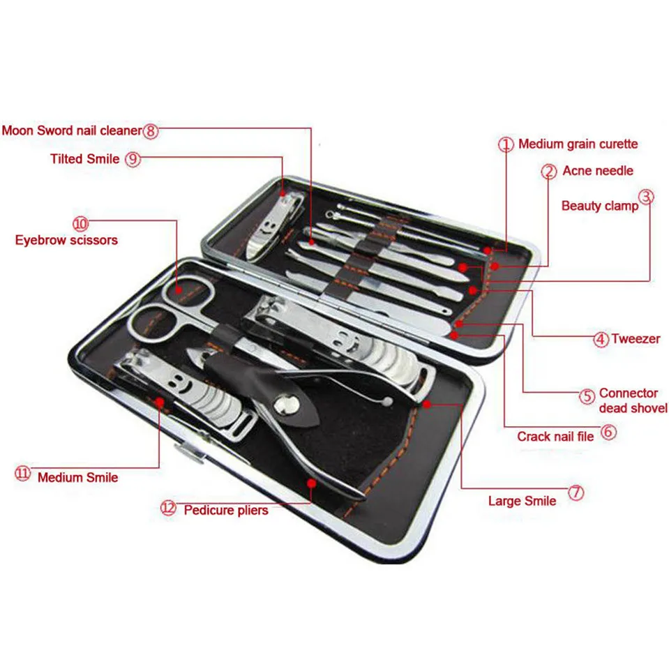 Stone Pattern Case+12 in 1 Pcs Nail Clipper Kit Care Set Pedicure Scissor Tweezer Knife Ear Pick Utility Manicure Tools | Инструменты