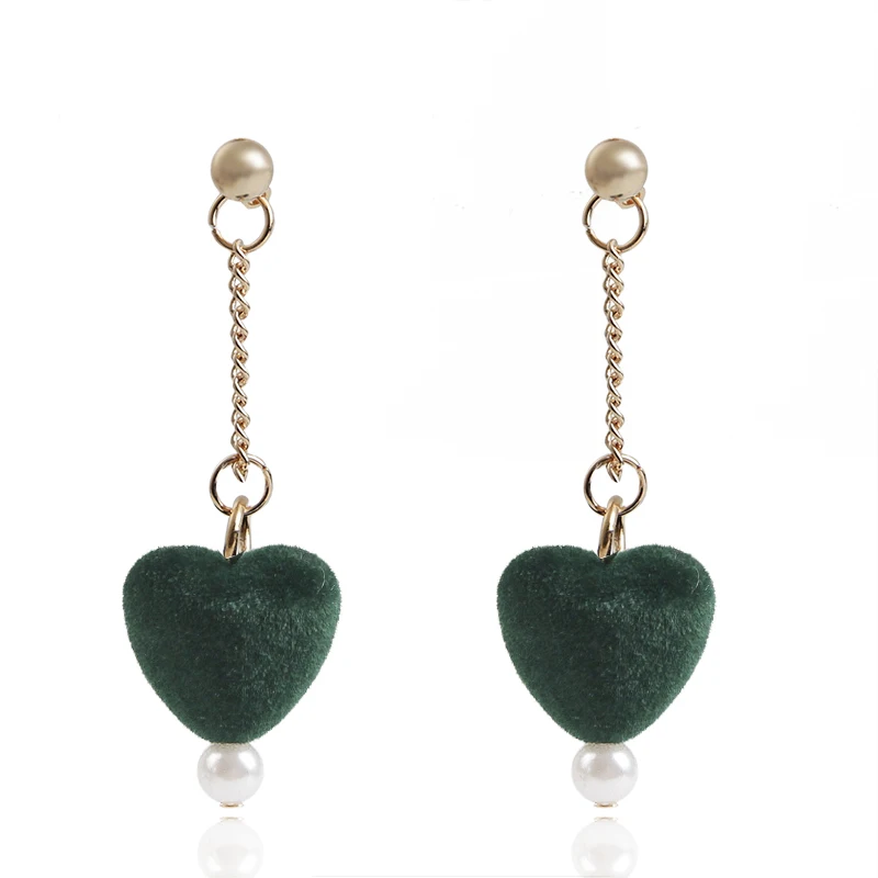 

New Trendy Long Earrings Stud Earring Red Heart Shape Vintage Chain Earrings for Women Pearl Jewelry Brincos 6C1023