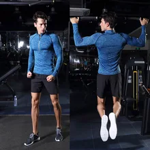 Для мужчин лайкра Лоскутная Спортивные Компрессионные плотные спортивная одежда Фитнес обучение Футболка Бег Бодибилдинг футболка с длинным рукавом