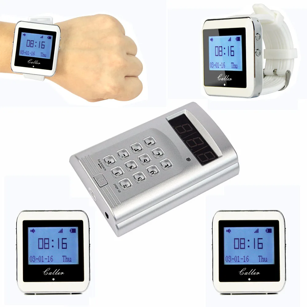 TIVDIO Wireless Calling System Waiter Call Paging System Restaurant Pager 1 Keyboard Transmitter 4 Watch Receiver