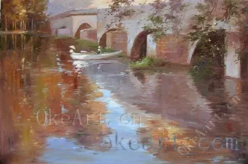 

Hand Painted Landscape Oil Painting On Canvas Bridge River Home Decoration Living Room Wall Pictures Free Shipping