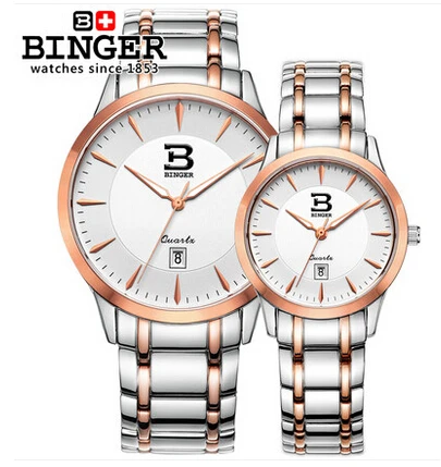 Binger unisex Stanless Steel watches men luxury brand big watch for lovers Rose Gold lady sport