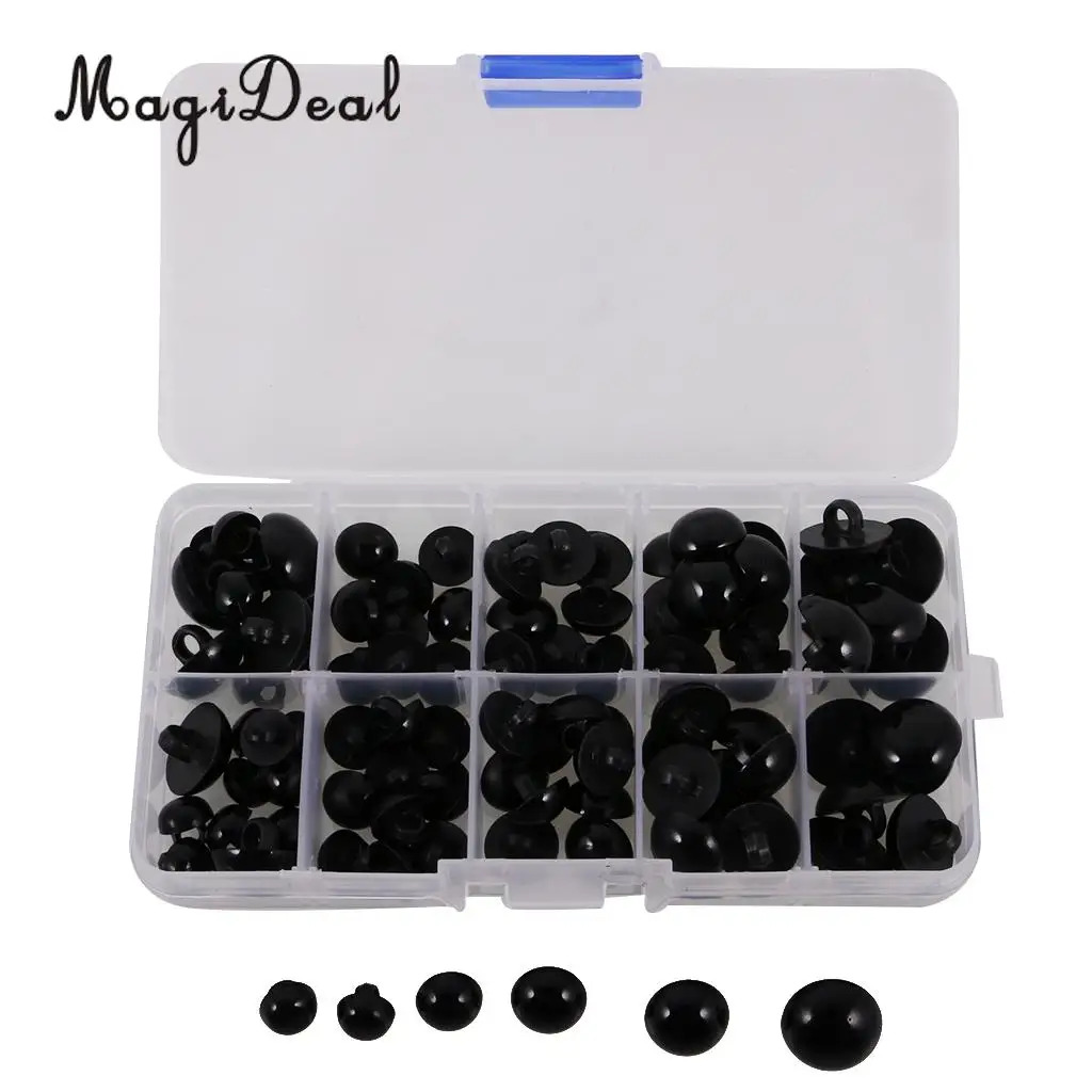 MagiDeal 100Pcs Black Mushroom Sewing Buttons for Clothes Headdress Doll Eyes Nose Card Making Craft Decorative Buttons 9-15mm