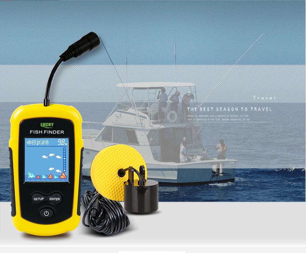 Lucky Fishfinder Alarm 100M Portable Sonar LCD Fish Finders Fishing lure Echo Sounder Wired Fishing Finder FFC1108-1 8