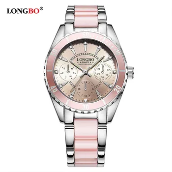 

LONGBO Brand Fashion Watch Women Luxury Ceramic And Alloy Bracelet Wristwatch Women Quartz Watch Stainless Steel reloj mujer