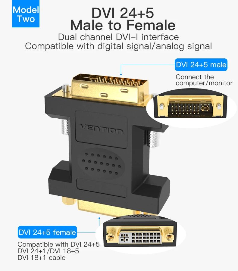 Vention DVI to DVI 24+ 5 адаптер Male-Female 2560 P преобразователь ТВЧ-сигналов для ПК ТВ-проектор коробка