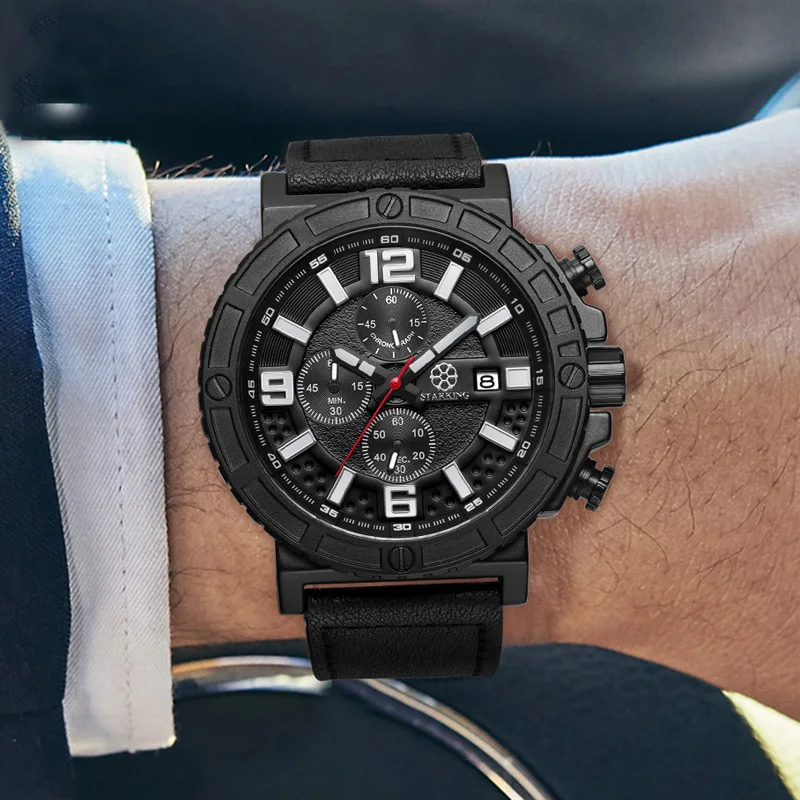 

STARKING Genuine Leather Sport Watches 2017 Chronograph Russian Military Watches Army Men's Wristwatch 30M Water Resistant Urdu