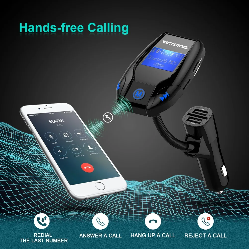 VicTsing FM Bluetooth FM Transmitter Wireless In-Car FM Transmitter Radio Adapter Car Kit 3 USB Ports Car Charger MP3 Player (9)