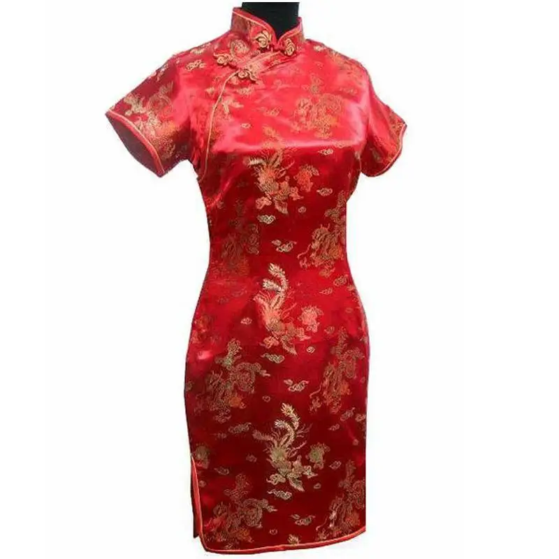 Элегантное тонкое платье размера плюс, Qipao, новинка, китайское женское платье из вискозы, воротник-стойка, винтажное платье Cheongsam Vestidos, S-3XL, 4XL, 5XL, 6XL - Цвет: Red 2