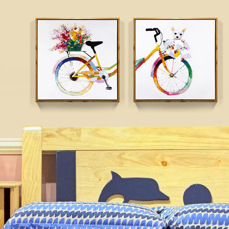 HAOCHU-Nordic-Decoration-Flower-Colorful-Bicycle-Dog-Chihuahua-Oil-Canvas-Painting-Wall-Poster-and-Prints-For (3)