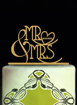 

Personalized Mr&Mrs Wedding Cake Topper,Custom Date Wedding Cake Topper,Marriage Rustic Wood Glitter Gold Wedding Cake Decor