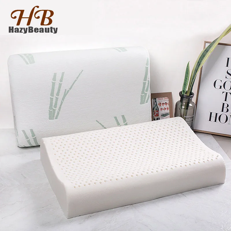 Новая бамбуковая волоконная натуральная здоровая латексная Спящая подушка для шеи Ортопедическая подушка для шеи спальня подушка памяти для взрослых и детей - Цвет: Bamboo Fiber