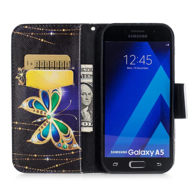 Wekays Красивая мультяшная бабочка кожаный флип чехол СПС Coque samsung Galaxy A3 SM-A320F A5 SM-A520F чехол