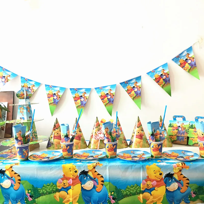 

76pcs/lot Winnie the pooh plates cups kids birthday party supplies boys favor Winnie the pooh design glass plates dish party set