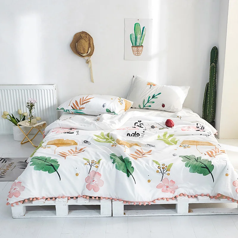 

Hot printing Washed Cotton Comforter Pink Blanket Summer & spring cartoon Duvet quilt Filling King Queen Size Ball side