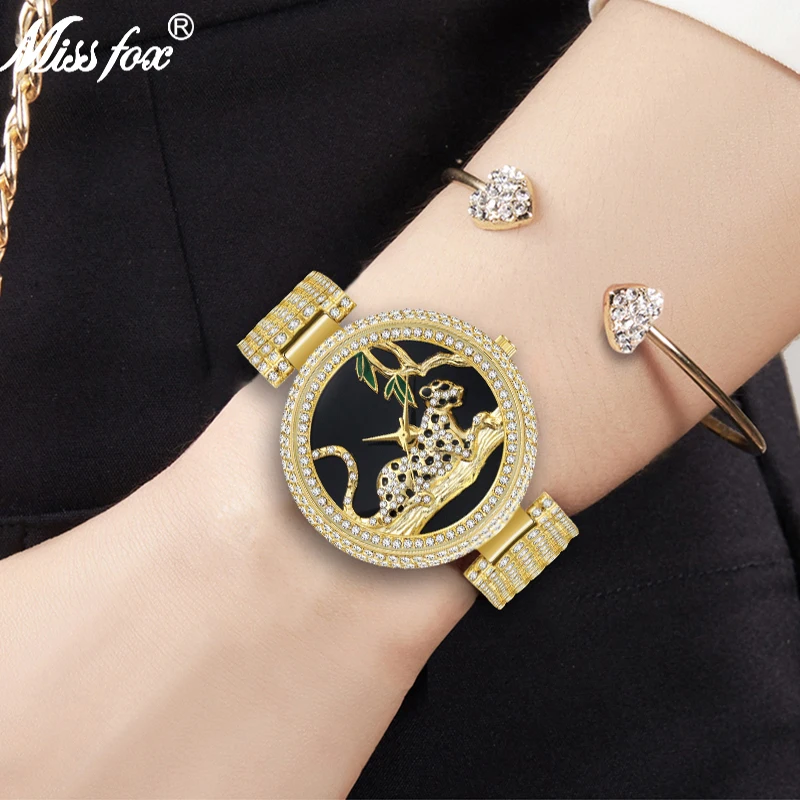 Модные женские часы,, леопардовые роскошные часы, 18K золото, Женские кварцевые наручные часы с бриллиантами, Прямая поставка