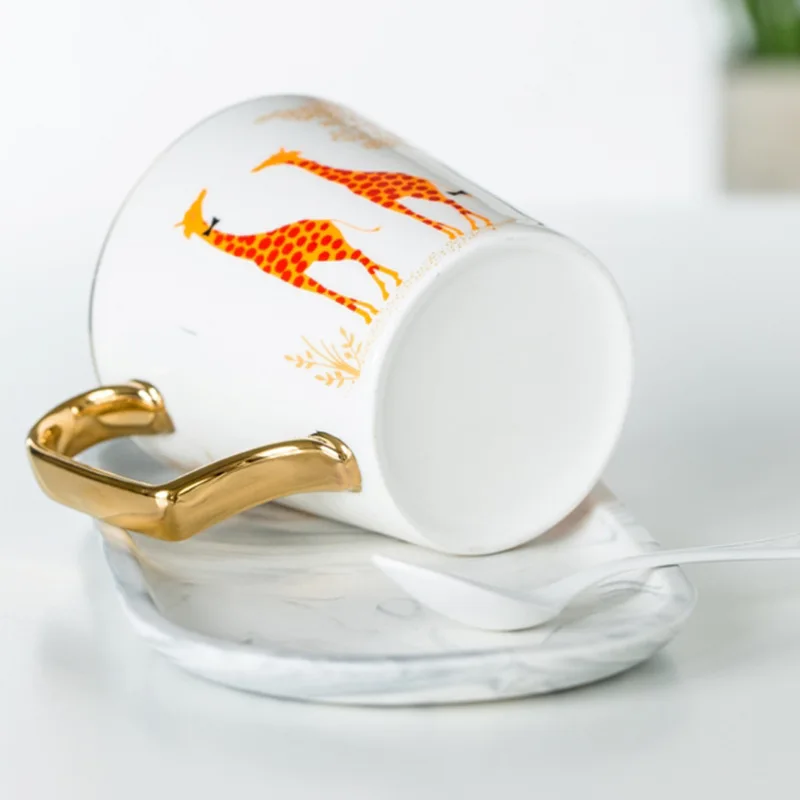 Золотые животные фламинго кошка пингвин керамическая кофейная кружка костяного фарфора чашка для молока воды пара креативные подарки на день рождения