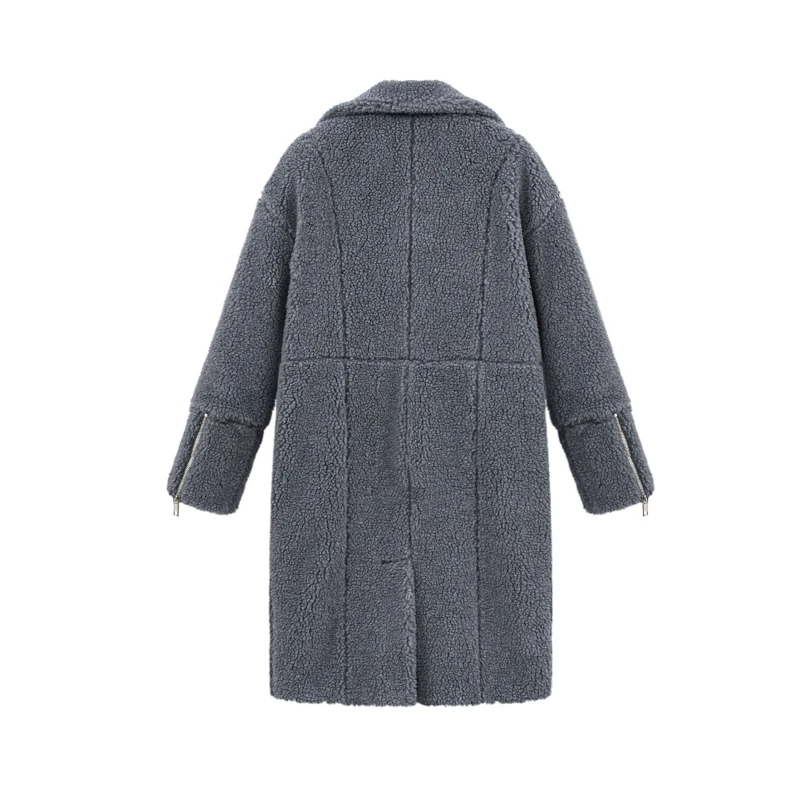 Зимнее женское пальто с отложным воротником и длинным рукавом, Свободное длинное пальто из овечьей шерсти, верхняя одежда casaco feminino