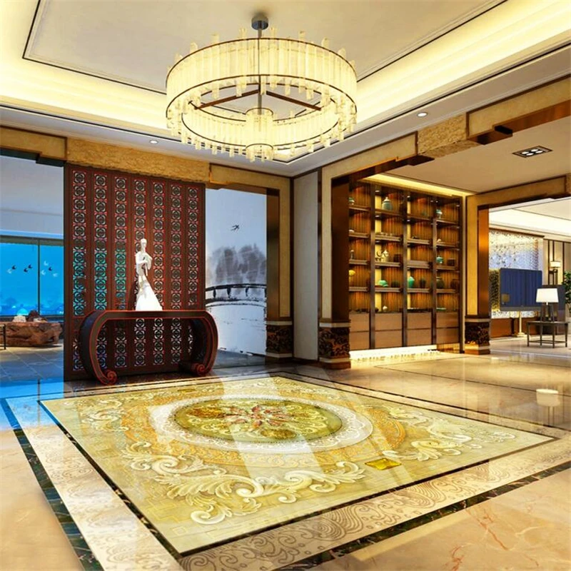 

beibehang Custom floor painting 3D rich more than nine fish Figure 3D living room bedroom self-adhesive marble 3d flooring