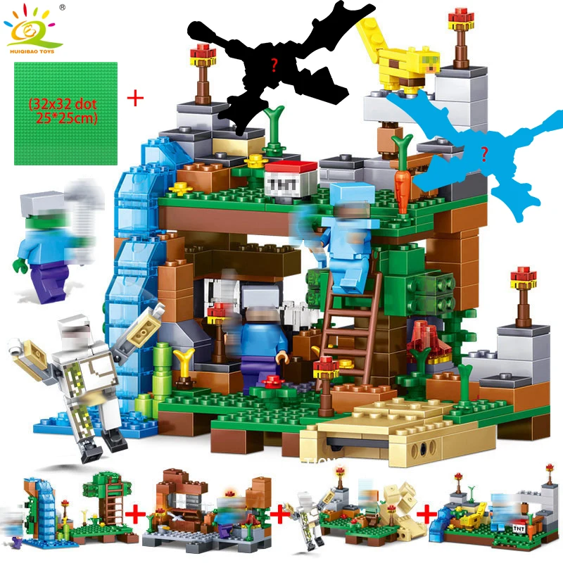 

378pcs 4 in 1 Minecrafted Building Blocks Compatible Legoing city House Figures Dragon Bricks Set Educational Toys for Children