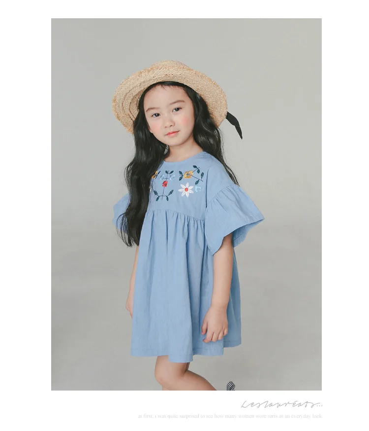 cotton embroidery girls summer dress flare sleeves princess summer girl dresses solid white blue kids clothing  4 5 6 7 8 9 10 11 12 13 14  years old little big teenage girls summer dress cotton  (6)