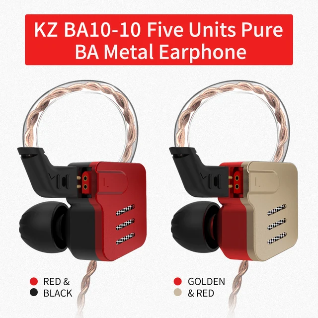 KZ BA10 Headphone 5BA Drive Unit In Ear Earphone 5 Balanced Armature Detachable Detach 2Pin Cable DJ HIFI Metal Earphone Headset