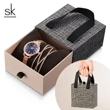 Shengke Rose Gold Women Crystal Set Luxury Quartz Clock Ladies Bracelet Watches Set 2019 New SK Women's Day Gift For Women