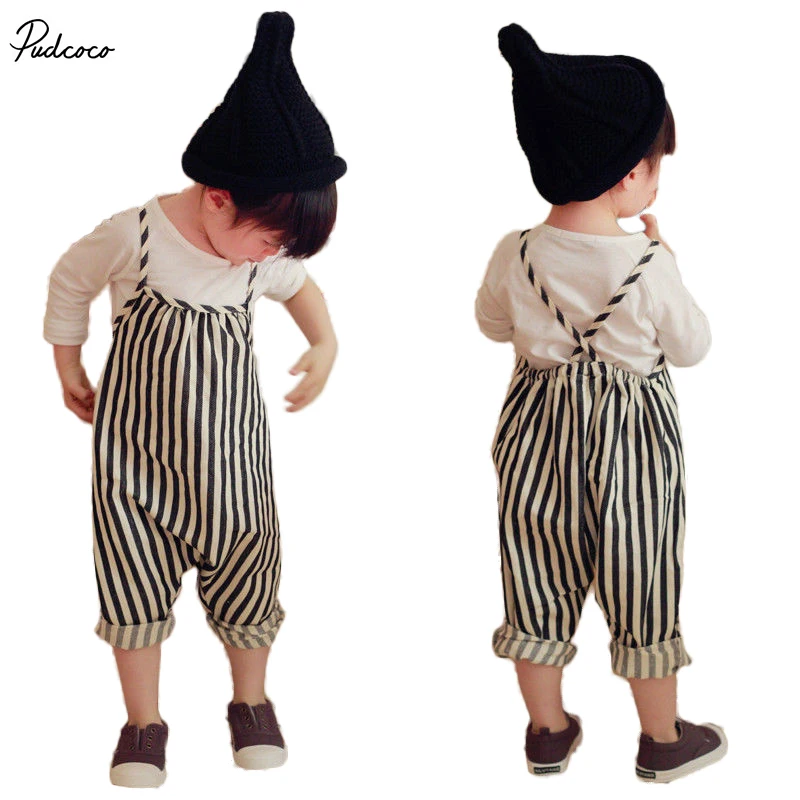 

1PCS Baby Boys Toddler Spaghetti straps Striped Bib Pants Long Pants Romper Overalls Set 0-4T