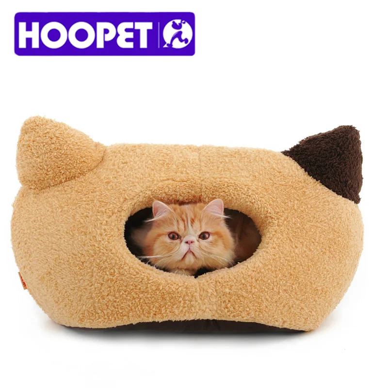 HOOPET Brown Cat Ear Bed for Pet Cat Cave Bed Removable Cushion