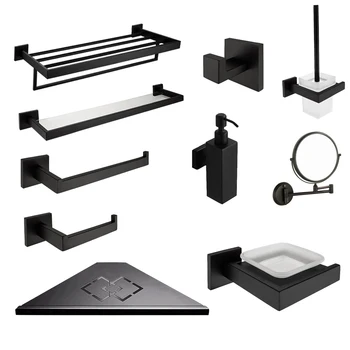 

Paper Holder Bathroom Mirror Square Hook Bathroom Accessories Set 304 Stainless Steel Black Soap Dispenser Bathroom Hardware Set