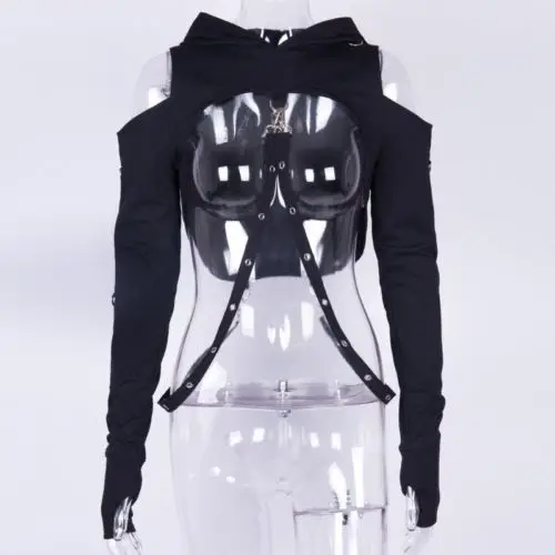 

Tops Crop Top Women Autumn Hooded Long Sleeve Cut Out S-L Cold Shoulder Hoodies Sexy Party Pullover Stylish Hot