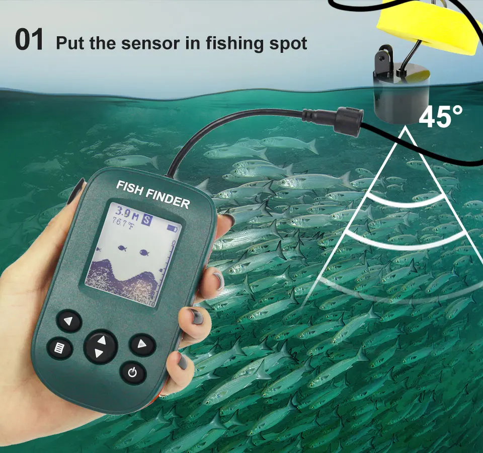 

Erchang Portable Fish finder Wire Echo Sounder Alarm 0.6-100m Depth Professional Fishfinder Transducer Sensor Sonar For Fishing