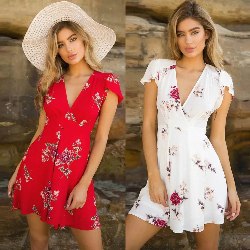 

Dress 2019 Womens Flowers Boho Lady Beach Summer Sundrss